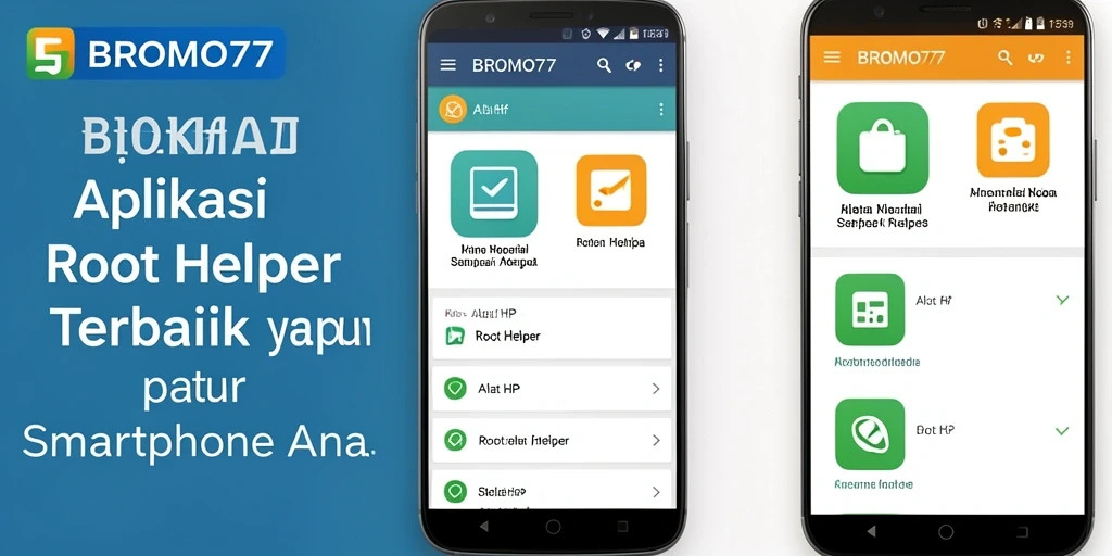 Screenshot antarmuka BROMO77 menampilkan fitur Root Helper yang canggih.