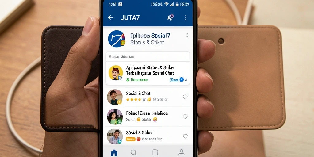 Antarmuka pengguna JUTA7 menampilkan berbagai stiker menarik untuk ekpresi.