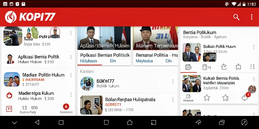 Antarmuka KOPI77 menampilkan berita politik hukum terkini dengan desain yang menarik.