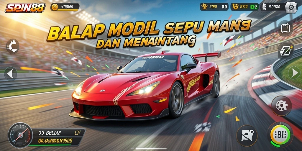 Tampilan antarmuka SPIN88 saat balapan mobil penuh aksi