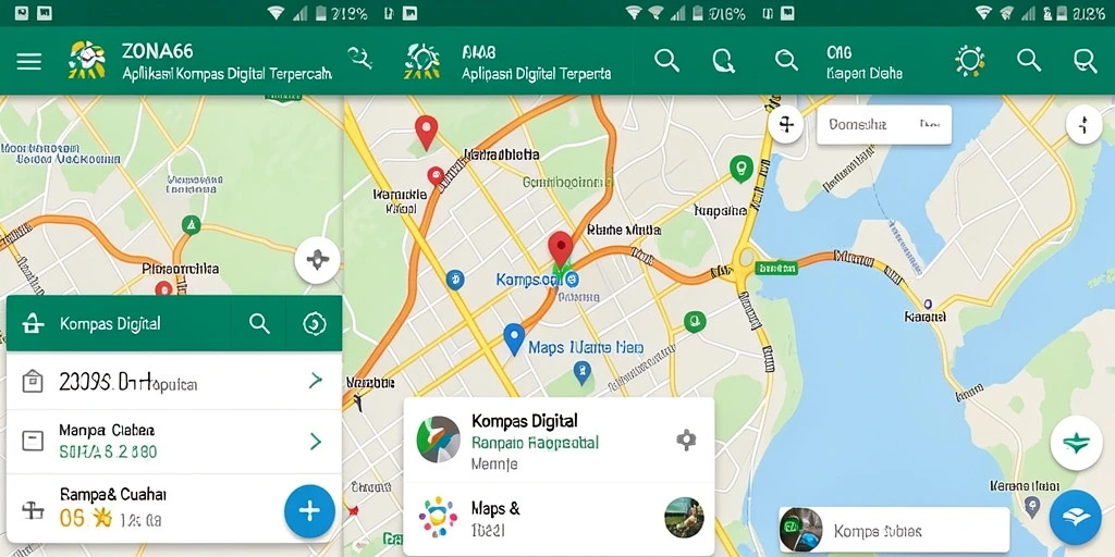 Antarmuka ZONA66 yang menunjukkan fitur Kompas Digital dengan jelas.